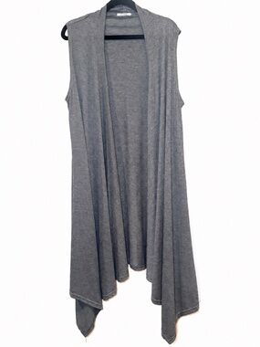 Gray Long Draped Open Front Vest Handkerchief Hem Size L